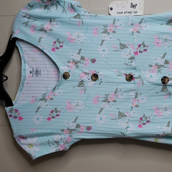 Girls Petal Print Mint Multi Mini Dress - One Step Up 7/8 - Picture 2 of 5